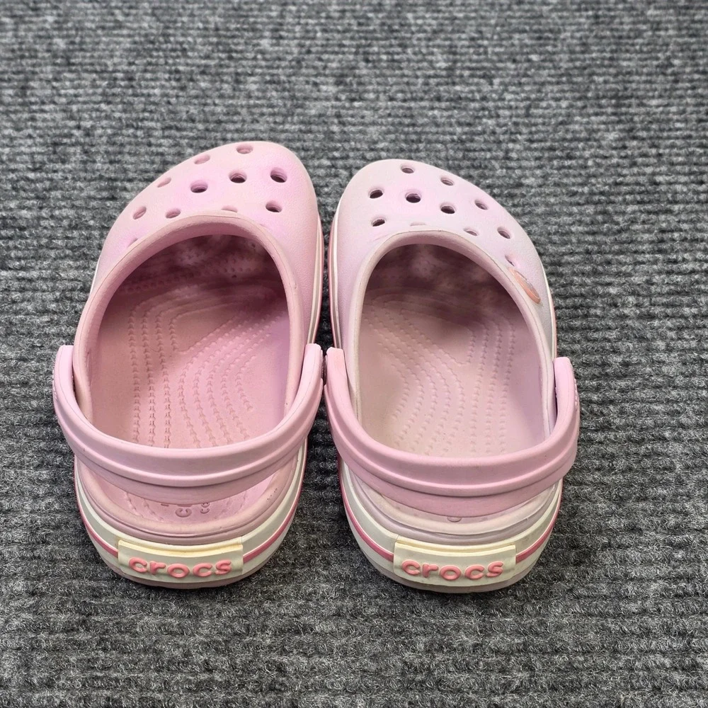 Crocs Crocband Clog Girl's Size C11 Pink White Sporty Slip On Sandals Shoes